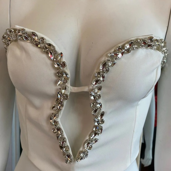 Bardot Eleni Diamanté Strapless Sweetheart side slit midi Dress - Picture 8 of 10